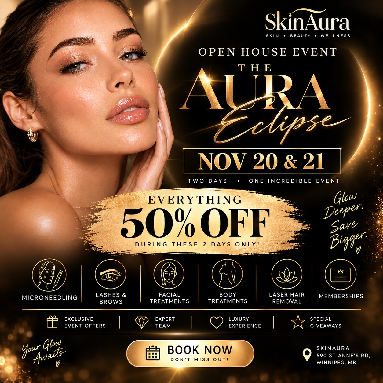 SkinAura Aura Eclipse open house event, Nov 20 and 21, everything 50% off